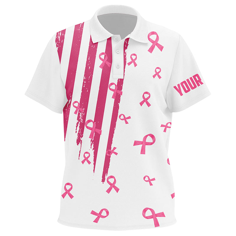 Personalized white golf polos shirt for Kid pink ribbon breast cancer awareness Kid golf top NQS7913