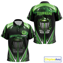 Load image into Gallery viewer, Black Kid disc golf polo shirts custom green fire lightning team disc golf jersey, unique golf gift NQS10172