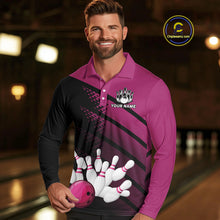 Load image into Gallery viewer, Black and Pink Bowling Polo, Quarter Zip shirts for Men Custom name bowling team league jerseys NQS10177