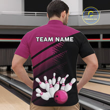Load image into Gallery viewer, Black and Pink Bowling Polo, Quarter Zip shirts for Men Custom name bowling team league jerseys NQS10177