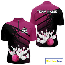 Load image into Gallery viewer, Black and Pink Bowling Polo, Quarter Zip shirts for Men Custom name bowling team league jerseys NQS10177