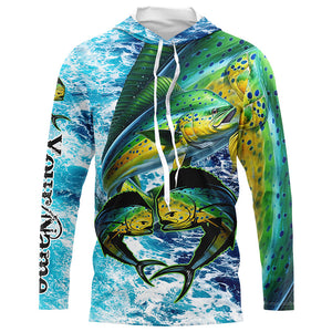 Mahi mahi fishing blue sea water camo Custom UV protection performance long sleeve fishing shirts NQS8123