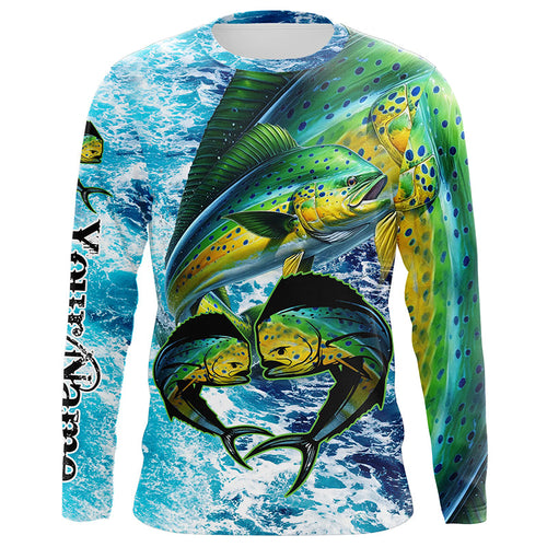 Mahi mahi fishing blue sea water camo Custom UV protection performance long sleeve fishing shirts NQS8123