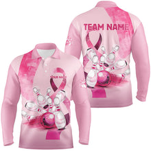 Load image into Gallery viewer, Pink ribbons pattern Custom Bowing Shirts For Men, Breast Cancer Awareness team bowling jerseys NQS8124