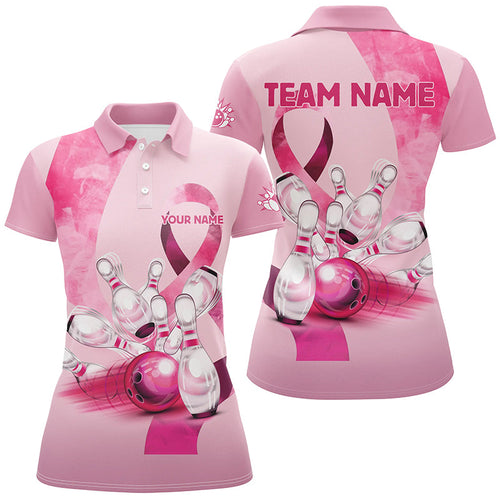 Pink ribbons pattern Custom Bowing Shirts For Ladies, Breast Cancer Awareness team bowling jerseys NQS8124