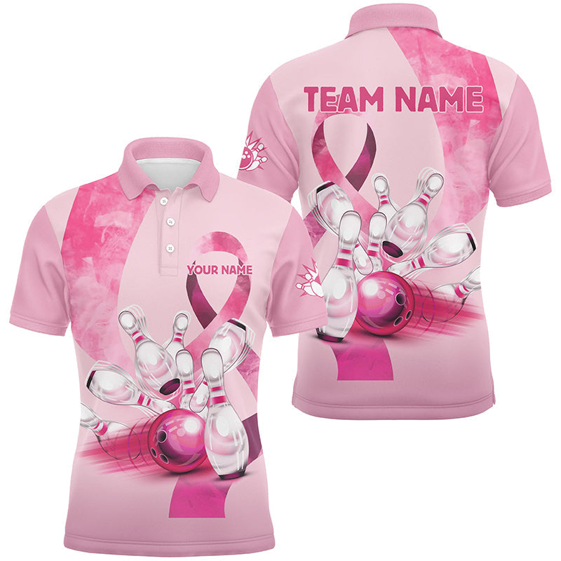 Pink ribbons pattern Custom Bowing Shirts For Men, Breast Cancer Awareness team bowling jerseys NQS8124
