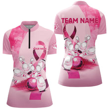 Load image into Gallery viewer, Pink ribbons pattern Custom Bowing Shirts For Ladies, Breast Cancer Awareness team bowling jerseys NQS8124