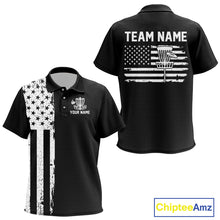 Load image into Gallery viewer, Black and White American Flag Kid Disc golf polo shirts Custom patriotic team disc golf jerseys NQS10017