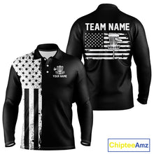Load image into Gallery viewer, Black and White American Flag Mens Disc golf polo shirts Custom patriotic team disc golf jerseys NQS10017
