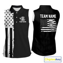 Load image into Gallery viewer, Black and White American Flag Sleeveless Disc golf polo shirt Custom patriotic team disc golf jerseys NQS10017