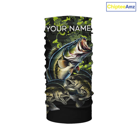 Bass fishing black green camo personalized custom sun protection long sleeve fishing shirts NQS3820