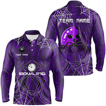 Load image into Gallery viewer, Purple Camo Bowling Polo, 1/4 Quarter zip shirts Custom Spider web Halloween Men Team Bowling jerseys NQS8343