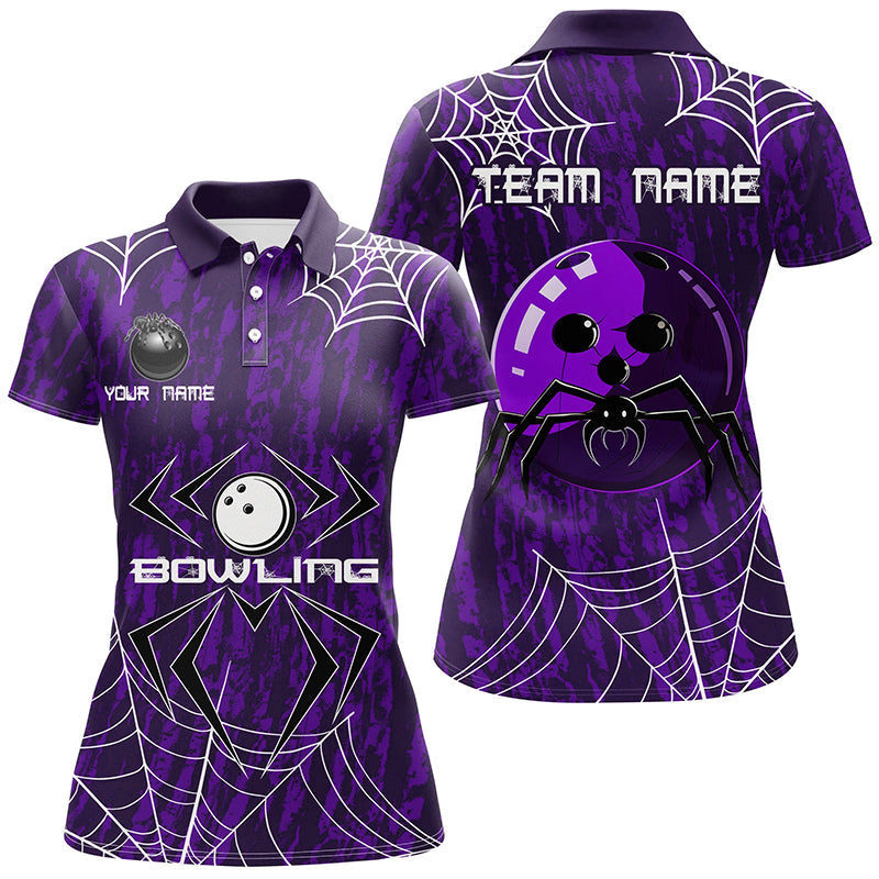 Purple Camo Bowling Polo, 1/4 Quarter zip shirt Custom Spider web Halloween Women Team Bowling jerseys NQS8343