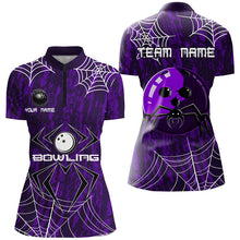 Load image into Gallery viewer, Purple Camo Bowling Polo, 1/4 Quarter zip shirt Custom Spider web Halloween Women Team Bowling jerseys NQS8343