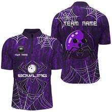 Load image into Gallery viewer, Purple Camo Bowling Polo, 1/4 Quarter zip shirts Custom Spider web Halloween Men Team Bowling jerseys NQS8343