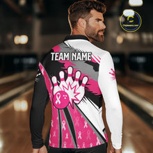 Load image into Gallery viewer, Mens bowling shirts Custom pink ribbons pattern Bowling Team Jersey, Breast cancer shirt for Bowler NQS10515