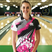 Load image into Gallery viewer, Women bowling shirts Custom pink ribbons pattern Bowling Team Jersey, Breast cancer shirt for Bowler NQS10515