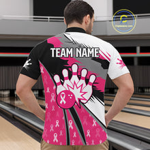 Load image into Gallery viewer, Mens bowling shirts Custom pink ribbons pattern Bowling Team Jersey, Breast cancer shirt for Bowler NQS10515