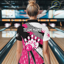 Load image into Gallery viewer, Women bowling shirts Custom pink ribbons pattern Bowling Team Jersey, Breast cancer shirt for Bowler NQS10515