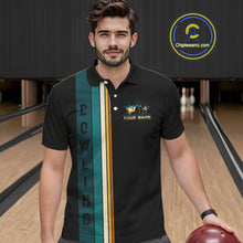 Load image into Gallery viewer, Black and Green Retro Bowling Polo, Quarter Zip Shirts for Men Custom Team Bowling League Jerseys NQS10744
