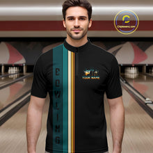 Load image into Gallery viewer, Black and Green Retro Bowling Polo, Quarter Zip Shirts for Men Custom Team Bowling League Jerseys NQS10744