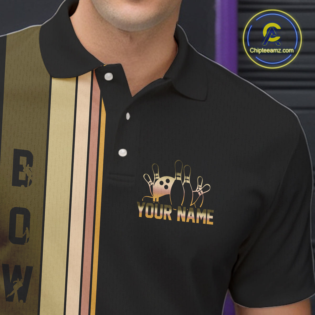 Black and Retro Bowling Polo, Quarter Zip Shirts for Men Custom Team Bowling League Jerseys NQS10745