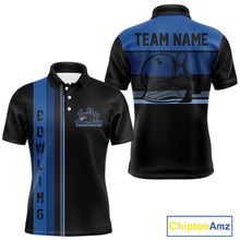 Load image into Gallery viewer, Black and Blue Retro Bowling Polo, Quarter Zip Shirts for Men Custom Team Bowling League Jerseys NQS10746