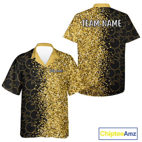 Black Camo and Gold glitter Bowling Hawaiian Shirt Custom bowling league shirt gift for bowlers NQS10938