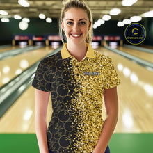 Load image into Gallery viewer, Black Camo and Gold glitter Bowling Shirts For Women Custom bowling jersey gift for bowlers NQS10938