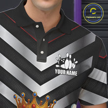 Load image into Gallery viewer, Funny Bowling Shirts Black and Silver Metal Team Bowling Polo, 1/4 Zip Shirts Custom bowling gifts NQS10942