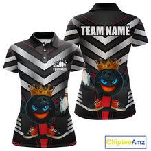 Load image into Gallery viewer, Funny Bowling Shirts Black &amp; Silver Metal Team Women Bowling Polo, 1/4 Zip Shirt Custom bowling gifts NQS10942