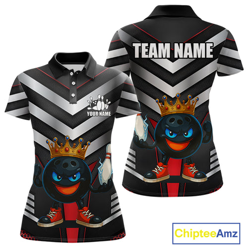 Funny Bowling Shirts Black & Silver Metal Team Women Bowling Polo, 1/4 Zip Shirt Custom bowling gifts NQS10942