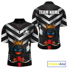 Load image into Gallery viewer, Funny Bowling Shirts Black and Silver Metal Team Bowling Polo, 1/4 Zip Shirts Custom bowling gifts NQS10942
