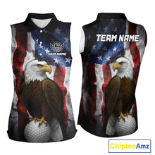 Load image into Gallery viewer, Vintage American Flag Eagle Women Sleeveless Polo Shirt custom patriotic golf shirts, best golf gifts NQS10946