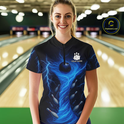 Blue Lightning Thunder tornado Bowling Shirts for Women Custom Team bowling jerseys NQS11129