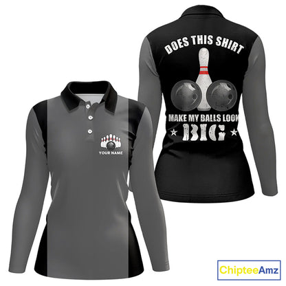 Funny Bowling shirts for Women Custom vintage grey and black Does this shirt make my balls look big NQS9267