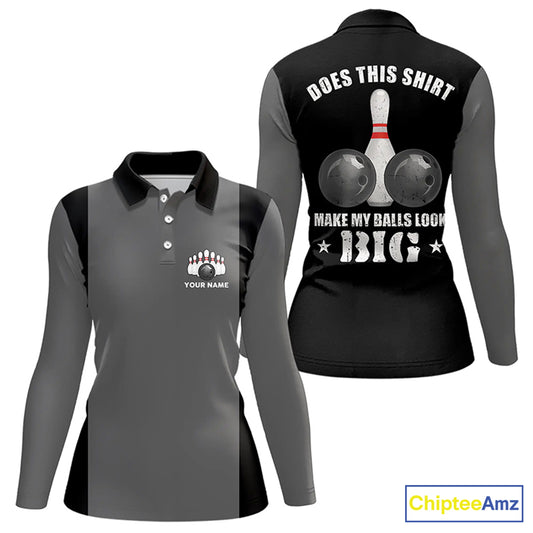 Funny Bowling shirts for Women Custom vintage grey and black Does this shirt make my balls look big NQS9267