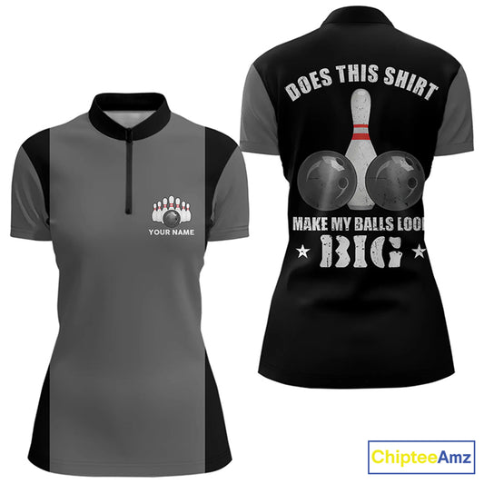 Funny Bowling shirts for Women Custom vintage grey and black Does this shirt make my balls look big NQS9267