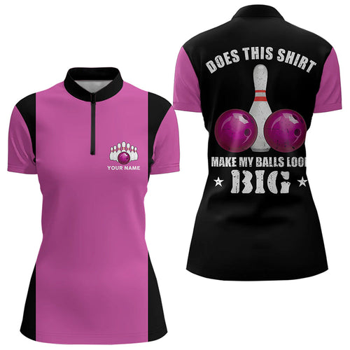 Funny Bowling shirts for Women Custom vintage pink and black Does this shirt make my balls look big NQS9268