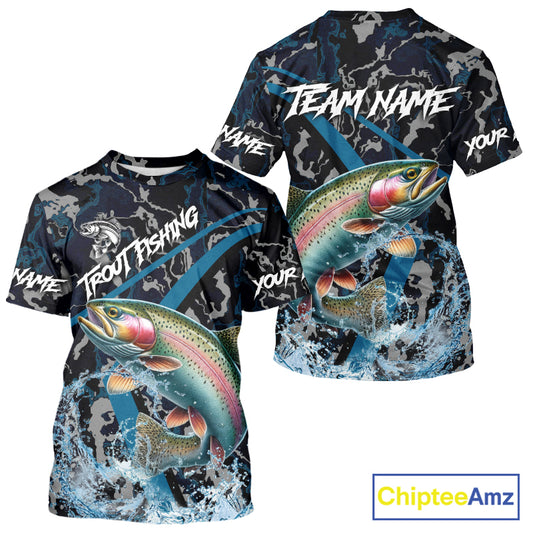 Custom Rainbow Trout Fishing Camo Long Sleeve Fishing Shirts, Personalized Trout Fishing Team Jerseys NQS11330