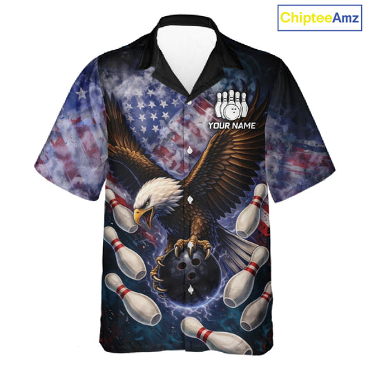 Smoke American Flag Eagle Bowling Hawaiian shirt Custom patriotic Eagle bowling uniforms Team Jersey NQS11540
