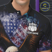 Load image into Gallery viewer, Smoke American Flag Eagle Bowling shirts For Men Custom patriotic Eagle bowling uniforms Team Jerseys NQS11540