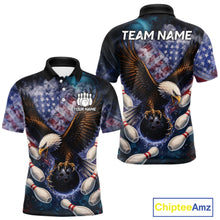 Load image into Gallery viewer, Smoke American Flag Eagle Bowling shirts For Men Custom patriotic Eagle bowling uniforms Team Jerseys NQS11540