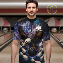 Load image into Gallery viewer, Smoke American Flag Eagle Bowling shirts For Men Custom patriotic Eagle bowling uniforms Team Jerseys NQS11540