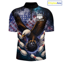 Load image into Gallery viewer, Smoke American Flag Eagle Bowling shirts For Men Custom patriotic Eagle bowling uniforms Team Jerseys NQS11540
