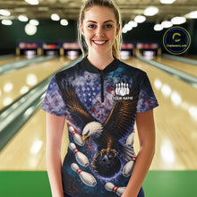 Load image into Gallery viewer, Smoke American Flag Eagle Bowling shirt For Women Custom patriotic Eagle bowling uniforms Team Jersey NQS11540