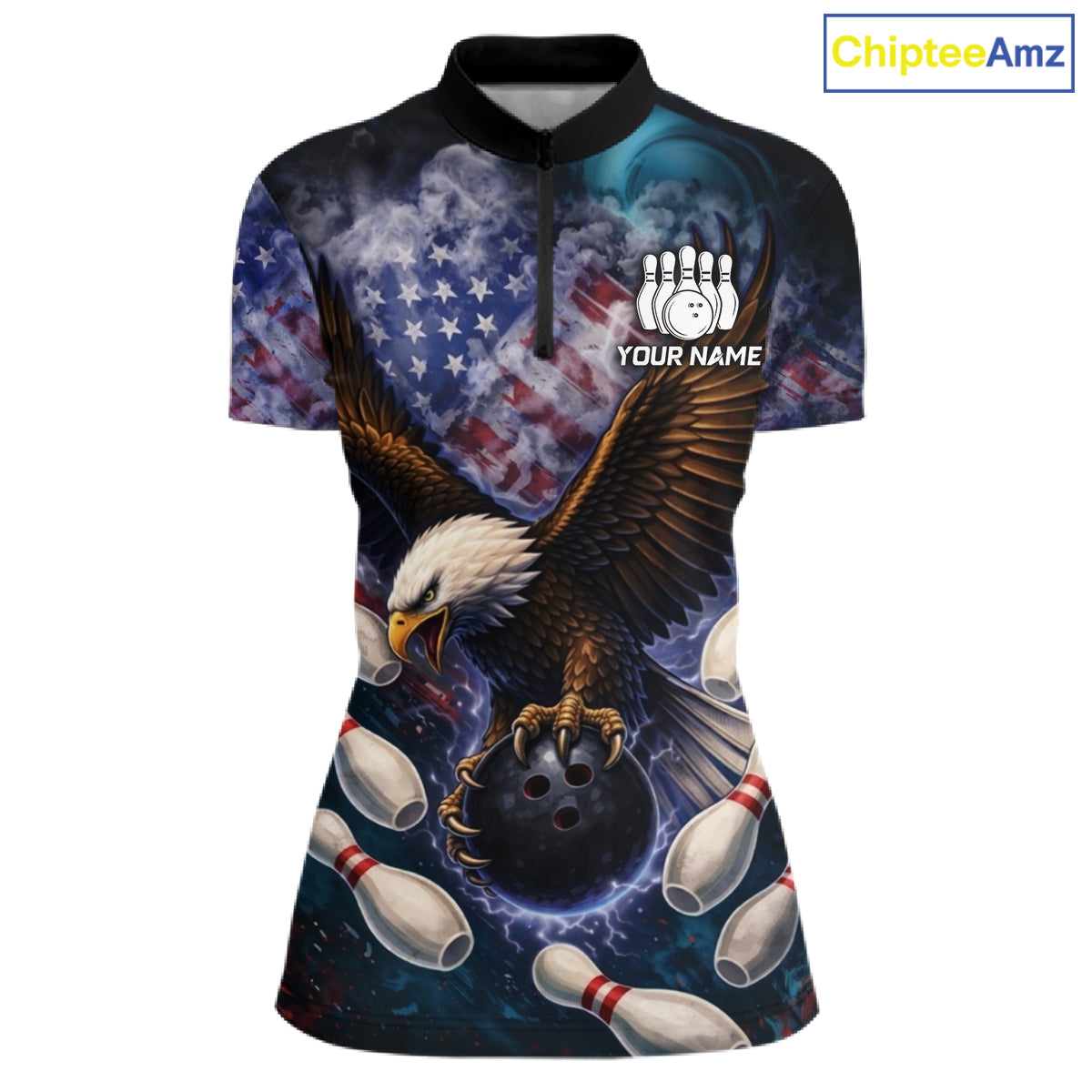 Smoke American Flag Eagle Bowling shirt For Women Custom patriotic Eagle bowling uniforms Team Jersey NQS11540