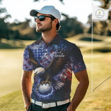 Load image into Gallery viewer, Smoke American Flag Eagle Mens golf polo shirts Custom patriotic golf outfit men, unique golf gifts NQS11541