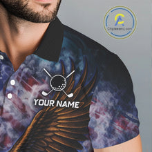 Load image into Gallery viewer, Smoke American Flag Eagle Mens golf polo shirts Custom patriotic golf outfit men, unique golf gifts NQS11541