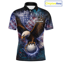 Load image into Gallery viewer, Smoke American Flag Eagle Mens golf polo shirts Custom patriotic golf outfit men, unique golf gifts NQS11541